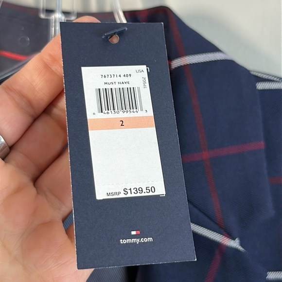 NWT Tommy Hilfiger Women Navy Window Pane Plaid Blazer Sz 2 Academia Lined Prep - Picture 8 of 16